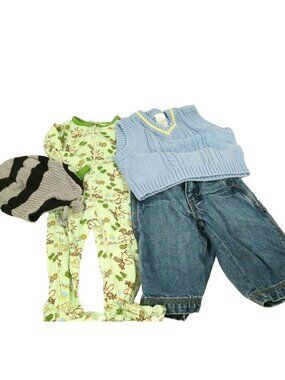 Lot of 4 Outfit Bundle Sweater Jeans Pajamas Hat Boys Size 12 Month Mixed Brands
